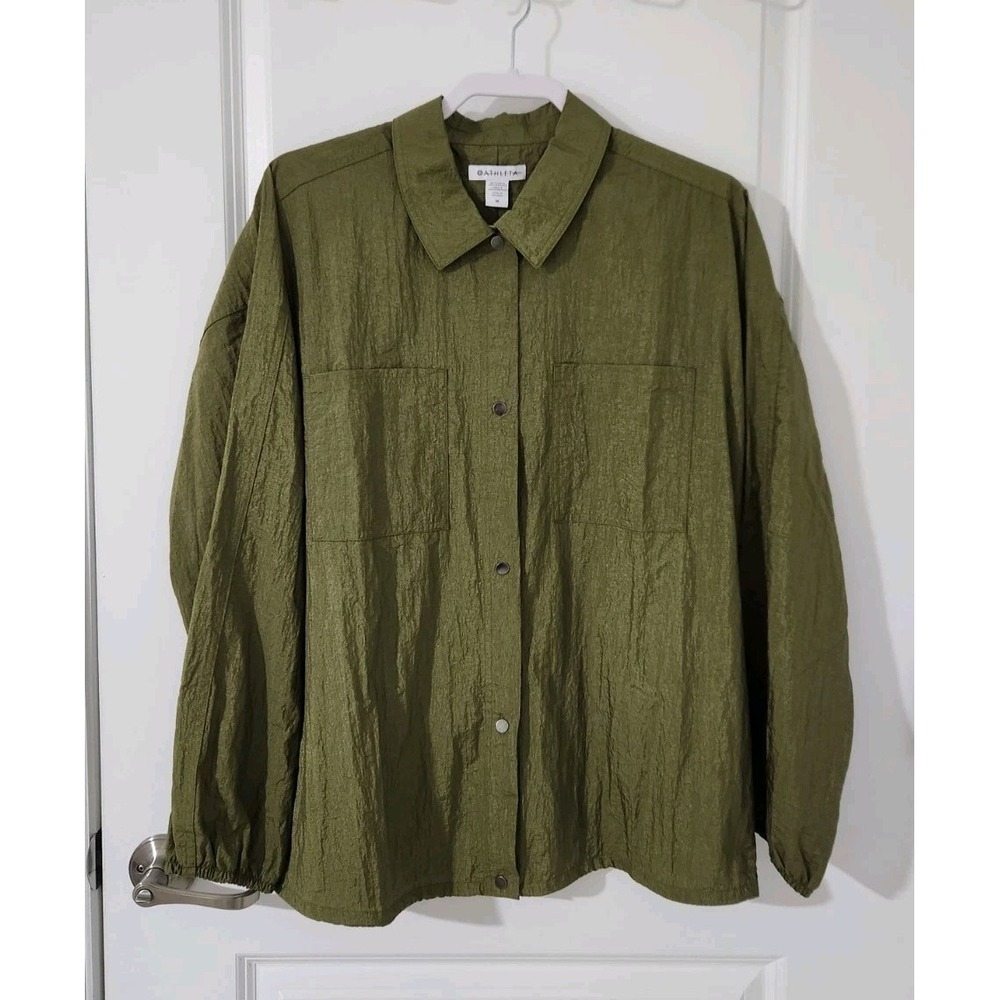 Athleta Women Lightweight Lunar Sheen‎ Shirt Jacket Green Relaxed Size M